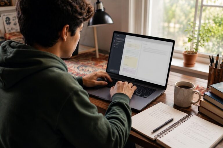 Student comparing note-taking apps on a laptop